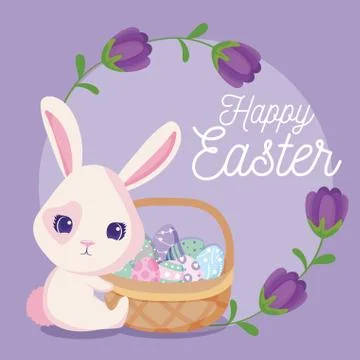 Happy easter rabbit with eggs basket vector design Illustrazione stock