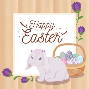 Happy easter rabbit with eggs basket vector design Stockillustratie