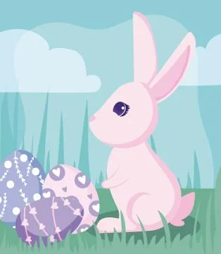 Happy easter rabbit with eggs vector design Illustrazione stock