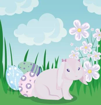 Happy easter rabbit with eggs vector design Stockillustratie