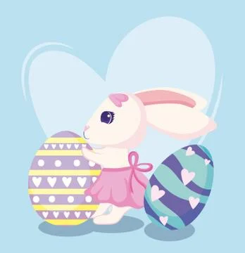 Happy easter rabbit with eggs vector design Stockillustratie