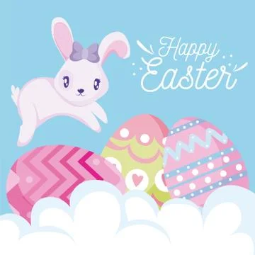 Happy easter rabbit with eggs vector design Stockillustratie