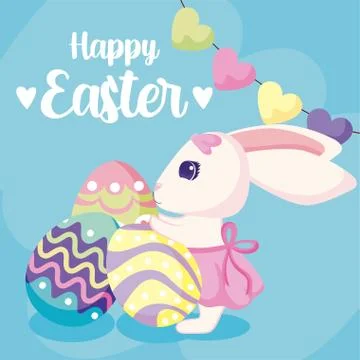Happy easter rabbit with eggs vector design 스톡 일러스트