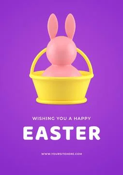 Happy Easter rabbit in festive basket surprise 3d greeting card design temp.. Stock Illustration