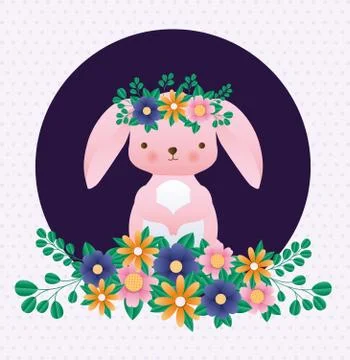 Happy easter rabbit with flowers over pointed background vector design 库存插图