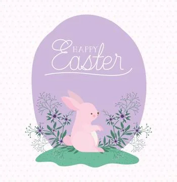 Happy easter rabbit with flowers vector design Stockillustratie