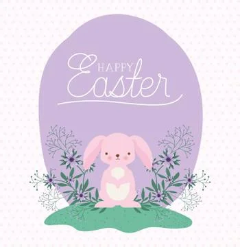 Happy easter rabbit with flowers vector design Stockillustratie