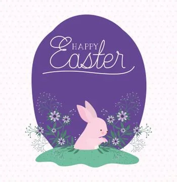 Happy easter rabbit with flowers vector design 库存插图