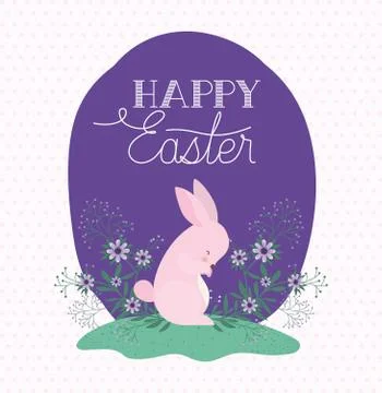 Happy easter rabbit with flowers vector design 스톡 일러스트