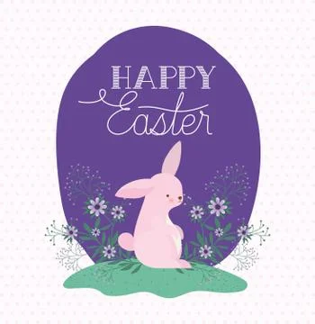 Happy easter rabbit with flowers vector design 库存插图
