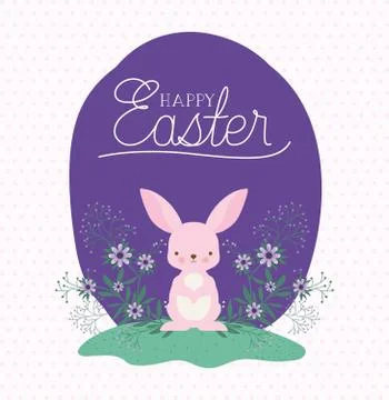 Happy easter rabbit with flowers vector design 스톡 일러스트