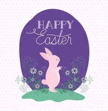 Happy easter rabbit with flowers vector design Stock Illustration