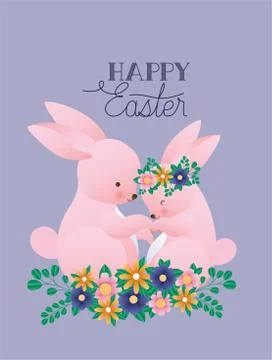 Happy easter rabbit with flowers vector design Stock Illustration