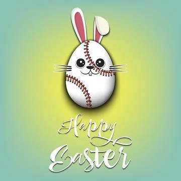 Happy Easter. Rabbit in the form of baseball ball Ilustración de archivo