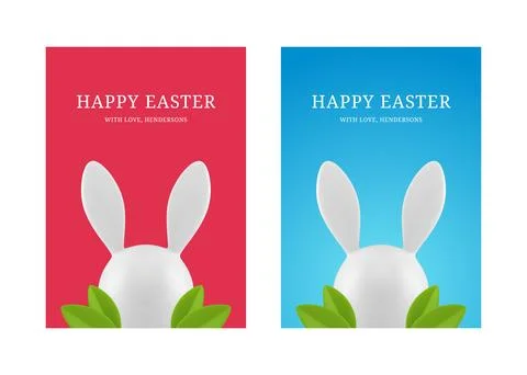 Happy Easter rabbit head bauble spring leaves 3d greeting card set design t.. Stock Illustration