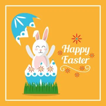Happy easter rabbit inside broken egg card Stock Illustration