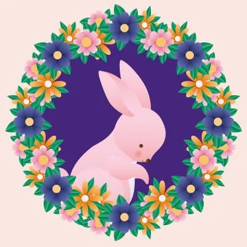 Happy easter rabbit inside crown flowers vector design Stockillustratie