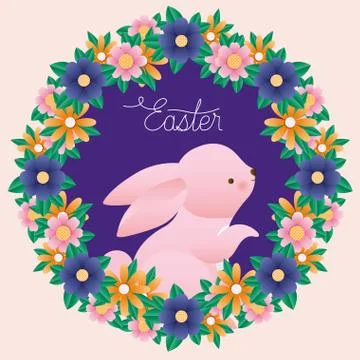 Happy easter rabbit inside crown flowers vector design Stockillustratie