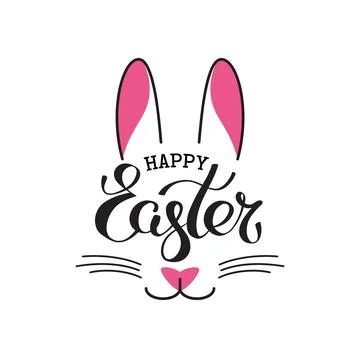 Happy Easter rabbit poster lettering. Easter bunny ears. Handwritten logo rabbit Stock Illustration