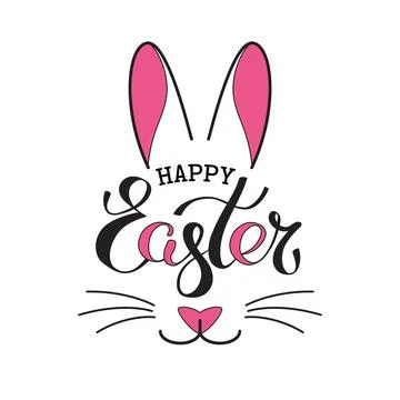 Happy Easter rabbit poster lettering. Easter bunny ears. Hand drawn funny rabbit Stock Illustration