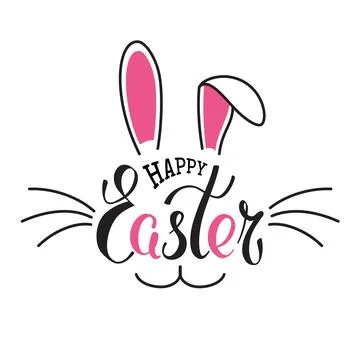 Happy Easter rabbit poster lettering. Easter bunny ears. Handwritten typography Stock Illustration