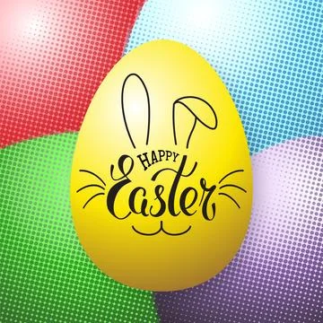 Happy Easter rabbit poster lettering. Easter bunny ears. Handwritten typography イラスト素材