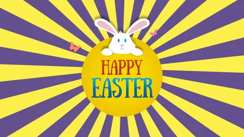 Happy Easter with rabbit on purple and yellow stripes pattern Stock Footage 167439603