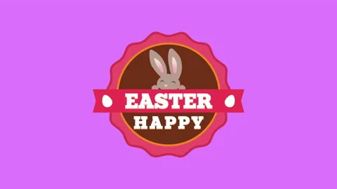 Happy Easter with rabbit on purple pattern Видео 169720296