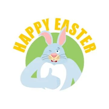 Happy Easter. Rabbit thumbs up and winks. Hare happy emoji. Animal Vector ill Stockillustratie