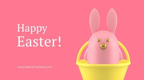 Happy Easter rabbit toy in basket Christianity holiday celebration 3d banner  Stock Illustration