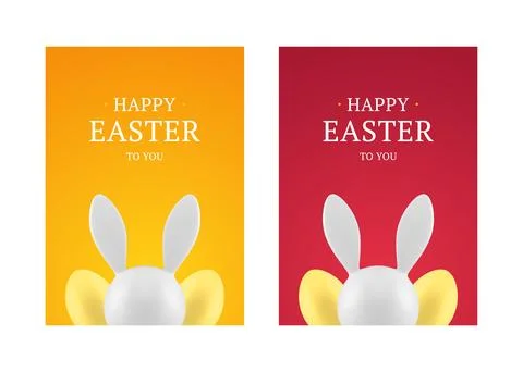 Happy Easter rabbit yellow chicken egg 3d greeting card set design template.. 스톡 일러스트