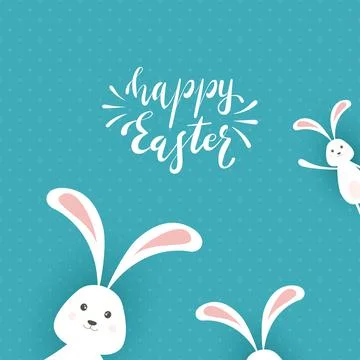 Happy Easter Rabbits on Blue Background Stock Illustration