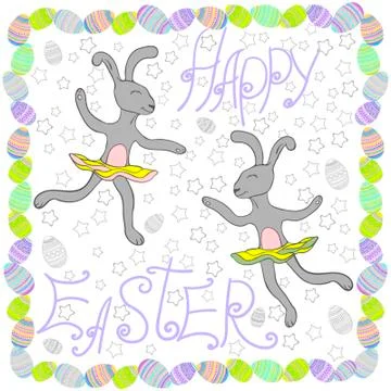 Happy Easter rabbits with Easter eggs Illustrazione stock