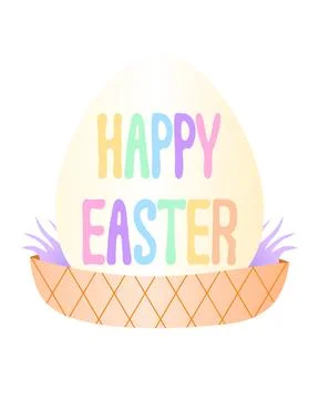 Happy Easter Rainbow Bubble Text on Egg In Basket Stock Illustration