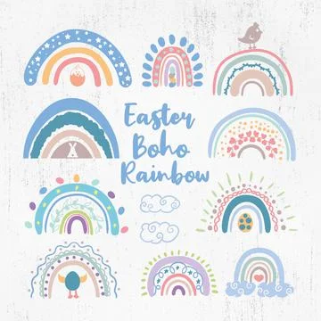 Happy Easter Rainbow Bundle, Rainbow, Easter, Boho Rainbow, Spring, Pastel Ilustración de archivo