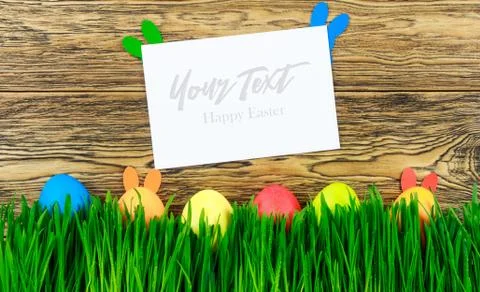 Happy Easter. Ready postcard, the ability to write your own text. Bright spri Stock Photos