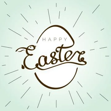 Happy Easter with rebbit ears silhouette behind egg. Christian biggest holida Stock Illustration