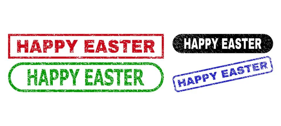 HAPPY EASTER Rectangle Seals Using Rubber Texture 스톡 일러스트