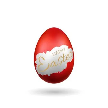 Happy Easter red egg, decorative text, gold and silver texture. Greeting Easter Illustrazione stock