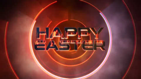 Happy Easter with red neon circles on disco stage Видео 236177506