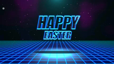 Happy Easter with retro blue grid and glitters in galaxy Stock Footage 237438463