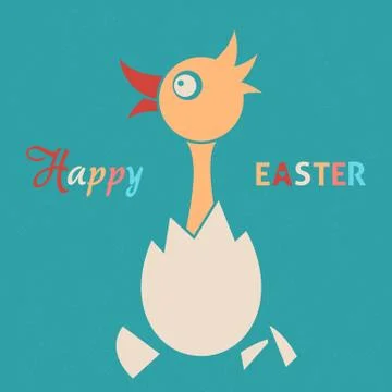Happy easter retro card with chicken in eggshell イラスト素材