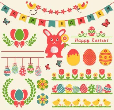 Happy Easter! Retro design elements. Vector set. Illustrazione stock