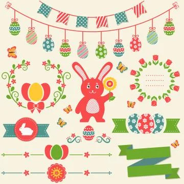 Happy Easter! Retro design elements. Vector set. Illustrazione stock