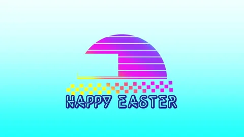 Happy Easter with retro geometric pattern on blue gradient Stock Footage 232413075