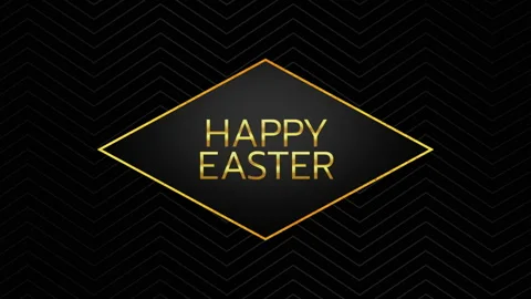Happy Easter with retro gold frame on fashion zigzag pattern Stock Footage 235684655