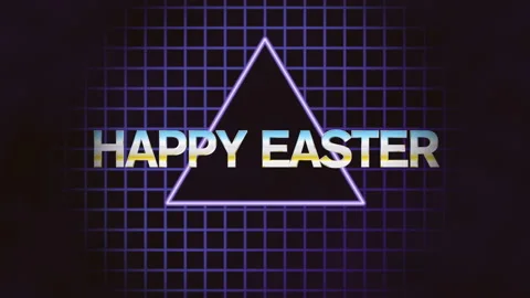 Happy Easter with retro triangle on blue grid pattern Stock Footage 232413180