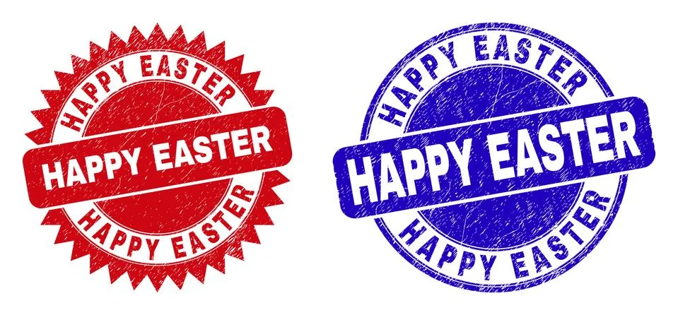 HAPPY EASTER Round and Rosette Stamp Seals with Corroded Surface 스톡 일러스트