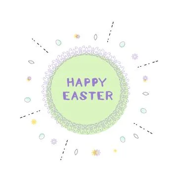 Happy Easter round banner with frame, colorful holiday eggs. Templates for gr Illustrazione stock