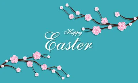 Happy easter with sakura branches Stock Illustration